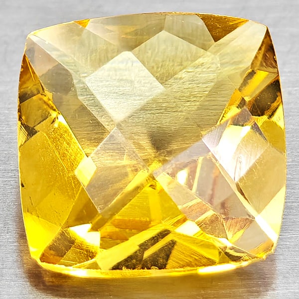 Natural Yellow Citrine Gemstones 1.69 Ct. Cushion Checkerboard Cut 8.1 x 7.9 Mm.: Product ID: 801815259 Product Name: Natural Citrine Weight: 1.69 CT. Size: 8.1 x 7.9 x 4.5 MM. Shape: Cushion Checkerboard Cut Color: Yellow Clarity:VVS - VSI Luster: Good Gems Origin: Brazil Treatmen