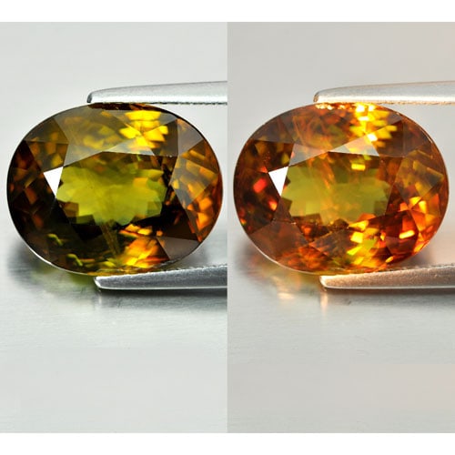 Natural Multi-Color Sphene Gemstones With Rainbow Spark 10.29 Ct. Oval Shape 14.6 x 11.7 Mm.: Product ID: 806507993 Product Name: Natural Sphene Weight: 10.29 CT. Size: 14.6 x 11.7 x 7.6 MM. Shape: Oval Color: Multi-Color Clarity:VSI Luster: Adamantine Gems Origin: Madagascar Treatment: Unheat