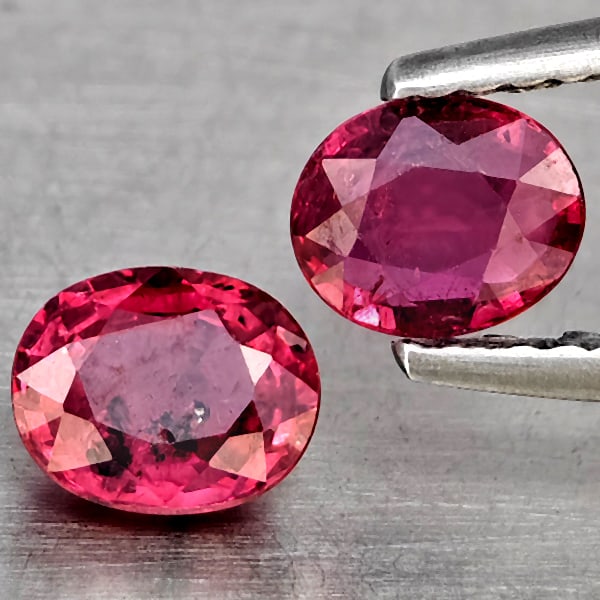 Natural Pinkish Red Ruby Gemstones 1.46 Ct. 2 Pcs. Oval Shape 5.9 x 4.8 Mm. (1 of 3)
