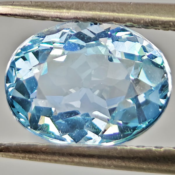 Natural Light Blue Aquamarine Gemstones 1.34 Ct. Oval Shape 8 x 6.2 Mm.: Product ID: 800812353 Product Name: Natural Aquamarine Weight: 1.34 CT. Size: 8 x 6.2 x 4.5 MM. Shape: Oval Color: Light Blue Clarity:VSI - SI1 Luster: Good Gems Origin: Brazil Treatment: Unheated Cry
