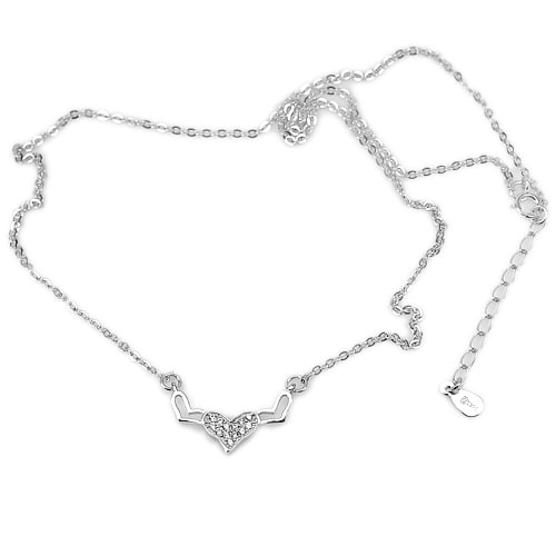 Real 925 Sterling Silver Necklace Length 16 Inch. Round White CZ Heart Design (1 of 3)