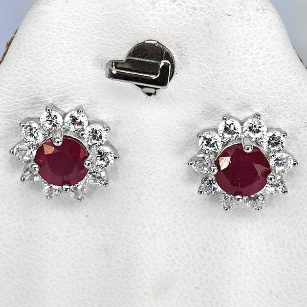 Natural Red Ruby Real 925 Sterling Silver Jewelry Earring 3.63 Grams (1 of 3)