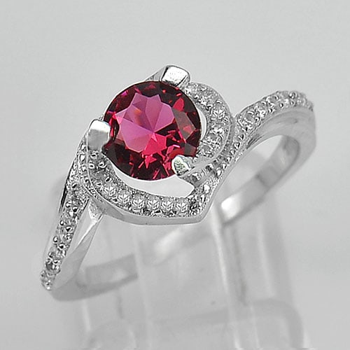 925 Sterling Silver Ring Size 7 with Round Shape Red White CZ 3.00 G. (1 of 3)