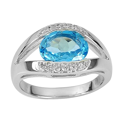4.26 G. Natural Gem Swiss Blue Topaz Real 925 Sterling Silver Ring Size 7 (1 of 3)