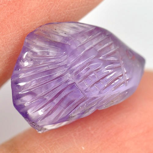 Natural Purple Amethyst Gemstones 7.38 Ct. Fish Carving 17.5 x 12 Mm.: Product ID: 810303262 Product Name: Natural Amethyst Weight: 7.38 CT. Size: 17.5 x 12 x 6.5 MM. Shape: Fish Carving Color: Purple Clarity:Semi - Transparent Luster: Good Gems Origin: Brazil Treatment:
