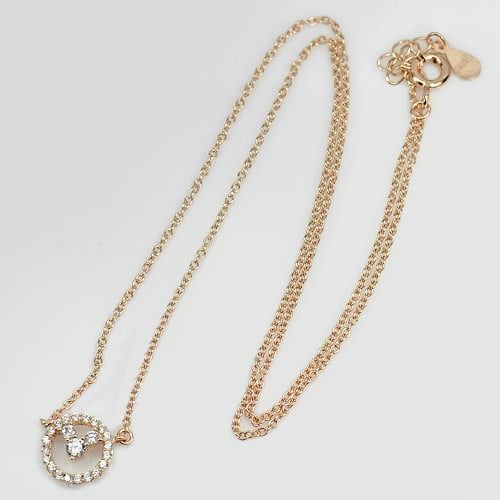 Letter V In Circle Design 925 Sterling Silver Rose Gold Necklace Lenght 18 Inch. (1 of 3)