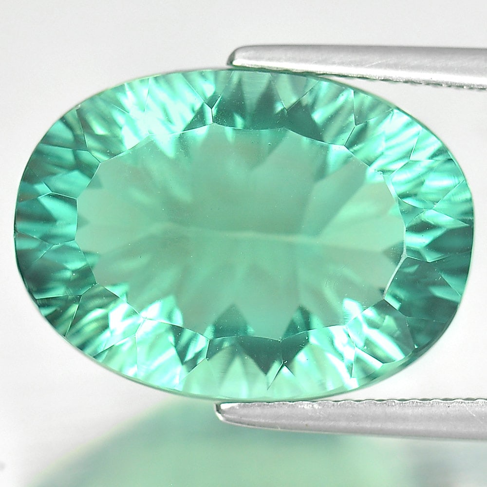 Natural Green Fluorite Gemstones 14.24 Ct. Oval Concave Cut 18 x 13 Mm. (1 of 3)