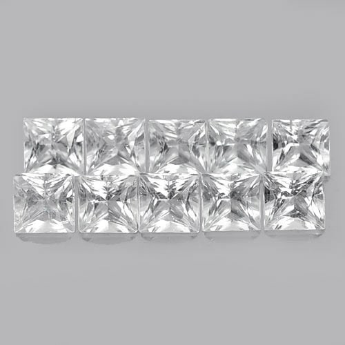 Natural White Topaz Gemstones 3.84 Ct. 10 Pcs. Square Princess Cut 3.9 Mm.: Product ID: 807164843 Product Name: Natural Topaz Weight: 3.84 CT. Size: 4 x 4 x 2.9 MM. Shape: Square Princess Cut Color: White Clarity:VVS - VSI Luster: Good Gems Origin: Brazil Treatment: Unheated 
