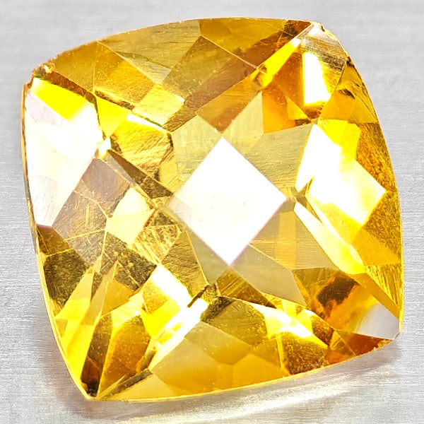 Natural Yellow Citrine Gemstones 2.66 Ct. Cushion Checkerboard Cut 9.1 x 9.1 Mm.: Product ID: 801815220 Product Name: Natural Citrine Weight: 2.66 CT. Size: 9.1 x 9.1 x 6 MM. Shape: Cushion Checkerboard Cut Color: Yellow Clarity:VVS - VSI Luster: Good Gems Origin: Brazil Treatment: