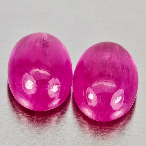 Natural Pink Red Jonson Ruby Gemstones 1.54 Ct. 2 Pcs. Oval Cabochon Shape 6.2 x 4.2 Mm. (1 of 3)
