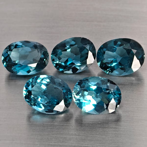 Natural London Blue Topaz Gemstones 9.52 Ct. 5 Pcs. Oval Shape 8.8 x 6.7 Mm. (1 of 3)