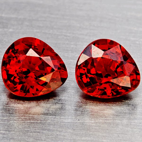 Natural Orange Red Spessartine Garnet Gemstones 1.99 Ct. 2 Pcs. Pear Shape 6.1 x 5.5 Mm.: Product ID: 802937151 Product Name: Natural Garnet Weight: 1.99 CT. Size: 6.1 x 5.5 x 3.8 MM. Shape: Pear Shape Color: Orangish Red Clarity:VSI Luster: Good Gems Origin: Namibia Treatment: Unheated Cr