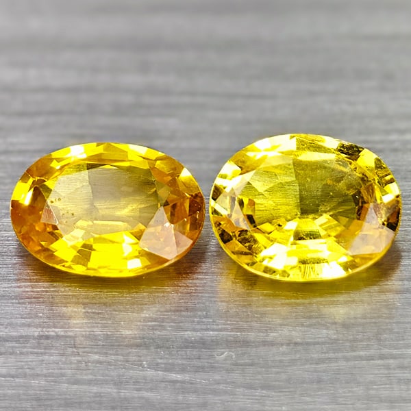 Natural Yellow Fancy Color Songea Sapphire Gemstones 1.23 Ct. 2 Pcs. Oval Shape 5 x 4.7 Mm.: Product ID: 806162140 Product Name: Natural Blue Sapphire Weight: 1.23 CT. Size: 5 x 4.7 x 2.5 MM. Shape: Oval Color: Yellow Fancy Color Clarity:VSI Luster: Good Gems Origin: Tanzania Treatment: Heate