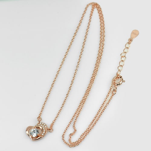 925 Sterling Silver Rose Gold Necklace Jewelry with White CZ Length 18 Inch. (1 of 3)