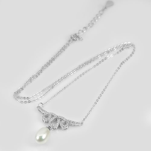 925 Sterling Silver Necklace Jewelry with Natural Pearl and White CZ 17 Inch.: Product ID: 280540176 Product Name: Natural Fashion Jewelry Weight: 3.70 CT. Size: 17 Inch. MM. Shape: Fancy Cabochon Color: White Clarity:Opaque Luster: Iridescent Gems Origin: Thailand Treatment: No