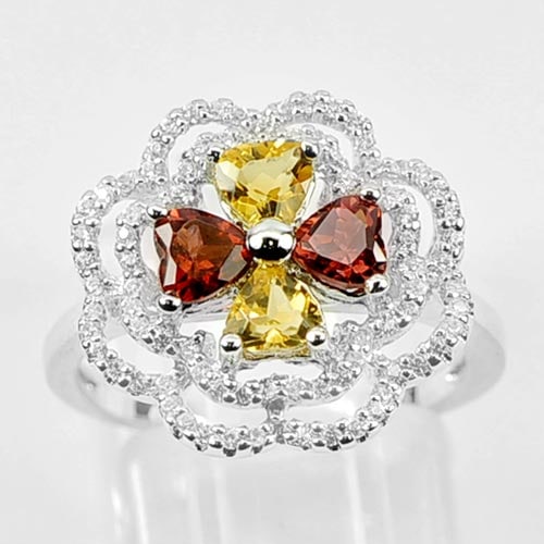 925 Sterling Silver Natural Gems Citrine Garnet Ring Size 5.5 (1 of 3)