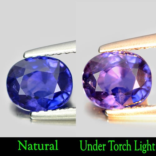 Natural Unheated Color Change Sapphire Gemstones 1.15 Ct. Oval Shape 6.81 x 5.68 Mm.: Product ID: 806131160 Product Name: Natural Blue Sapphire Weight: 1.16 CT. Size: 6.81 x 5.68 x 3.32 MM. Shape: Oval Color: Change Blue To Violet Clarity:VSI Luster: Very Good Gems Origin: Madagascar T