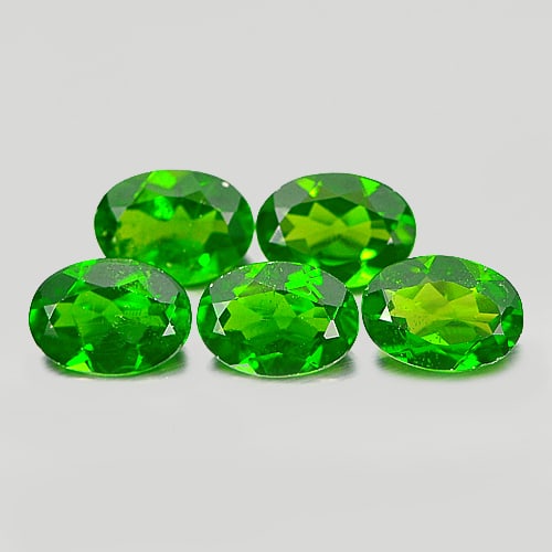 Natural Green Chrome Diopside Gemstones 3.80 Ct. 5 Pcs. Oval 7 x 5.1 Mm. (1 of 3)