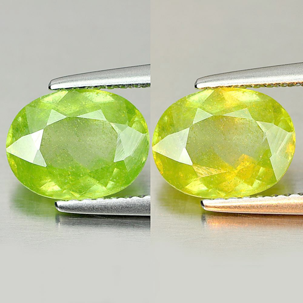 Natural Green Titanium Sphene Gemstones With Rainbow Spark 1.87 Ct. Oval Shape 8.9 x 6.8 Mm.: Product ID: 806507906 Product Name: Natural Sphene Weight: 1.87 CT. Size: 8.9 x 6.8 x 3.5 MM. Shape: Oval Color: Green Clarity:SI1 Luster: Adamantine Gems Origin: Madagascar Treatment: Unheated Crysta