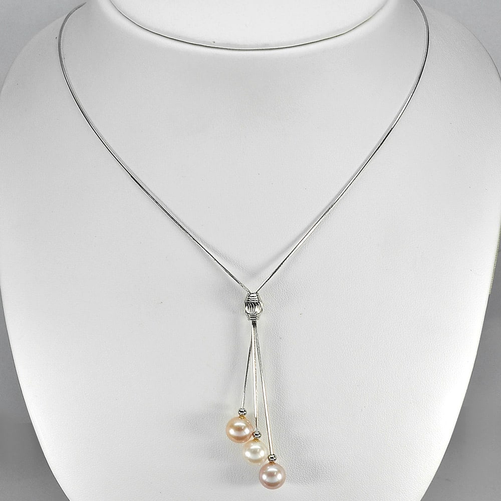 Natural Fancy Color Pearl 925 Sterling Silver Necklace 6.75 Grams Length 22 Inch. (1 of 3)