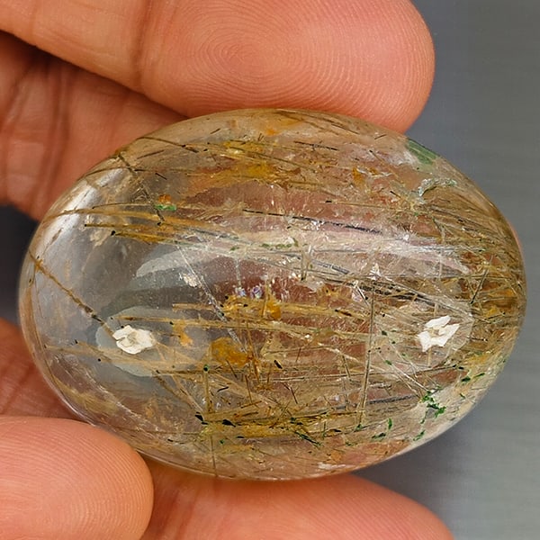 Natural White Black Rutilated Quartz Gemstones 173.93 Ct. Oval Cabochon Shape 35 x 30 Mm. (1 of 3)