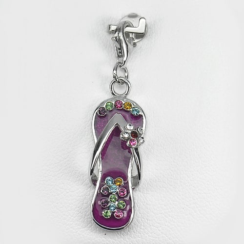 925 Sterling Silver White Gold Plated Pendant Slippers Purple Enamel: Product ID: 281330152 Product Name: Natural Fashion Jewelry Weight: 3.84 CT. Size: 37 x 10 Mm. MM. Shape: Slippers Color: Purple Clarity:None Luster: Good Gems Origin: Thailand Treatment: None Crystal