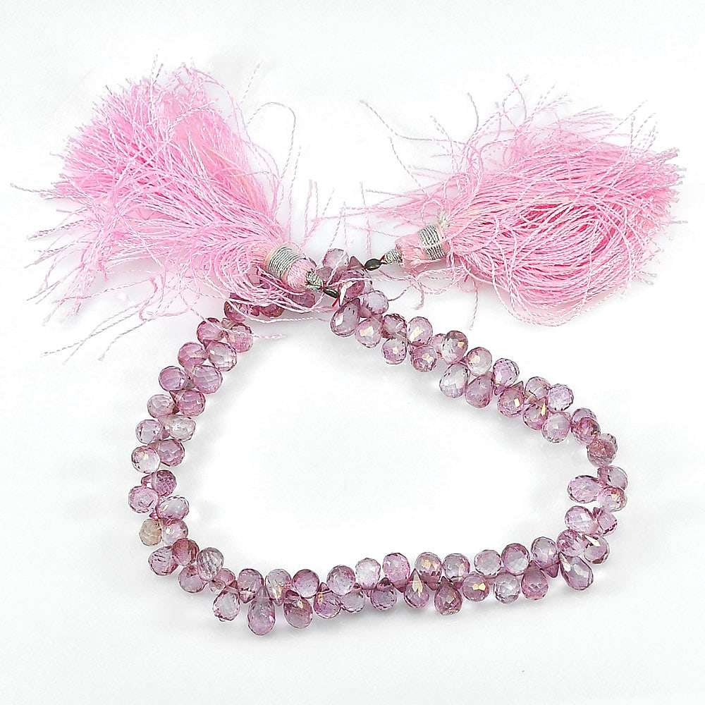 Natural Pink Topaz 87.30 Ct. Briolette Shape 8.3 x 4.6 Mm. Beads Length 8 Inch. (1 of 3)