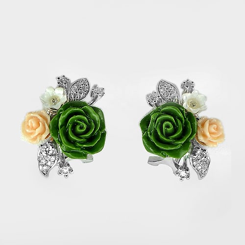 9.03 G. Rose Resin and White CZ Design Real 925 Sterling Silver Earrings: Product ID: 281070661 Product Type: 925 Sterling Silver Fine Jewelry Jewelry Weight: 9.03 Grams. Gemstones Color: Multi-Color Metal: Solid Silver 92.5%. Gemstone Detail: Flower Powder. White Cz Round 