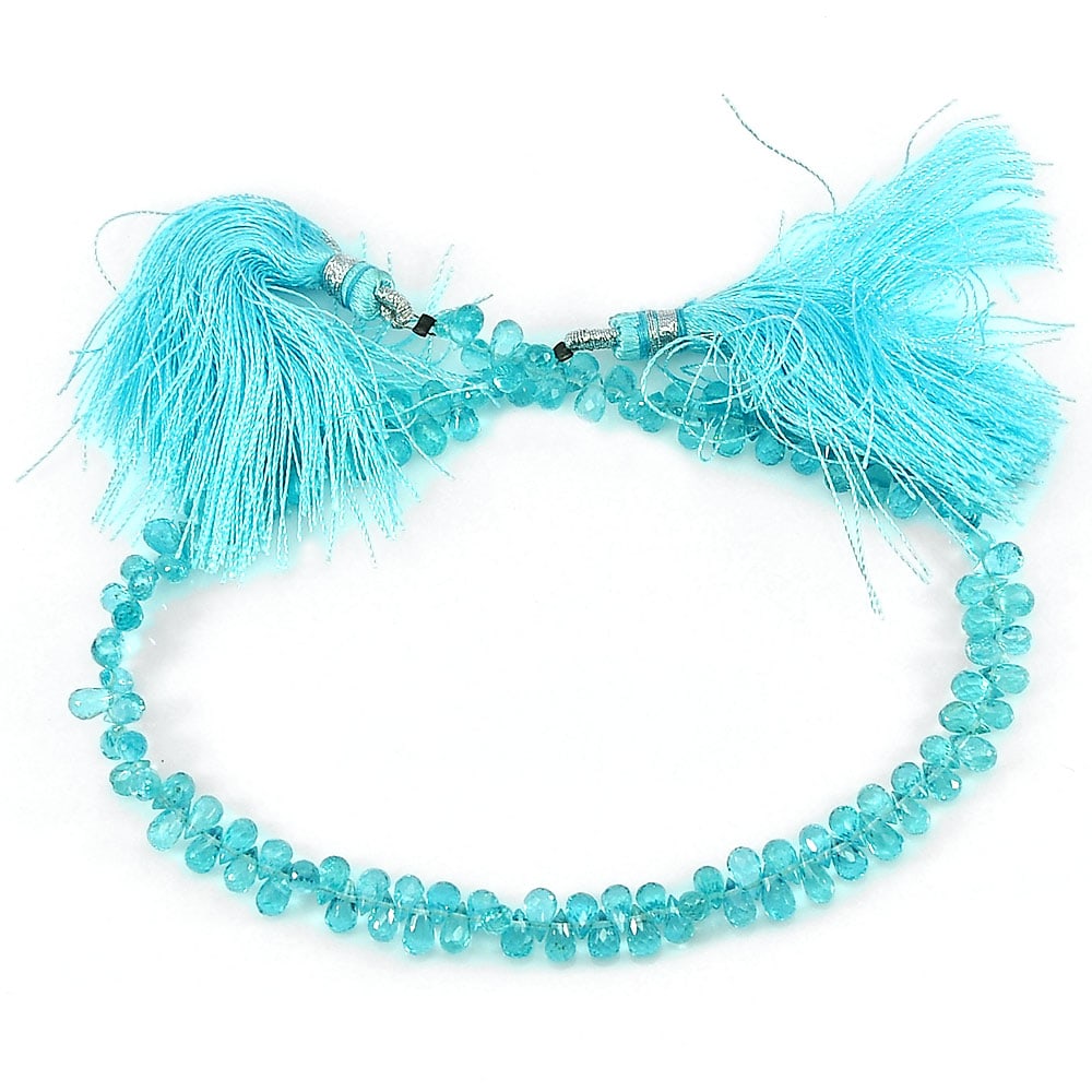 Natural Paraiba Color Apatite Gemstones 57.90 Ct. Briolette With Drilled Beads Length 10 Inch (1 of 3)