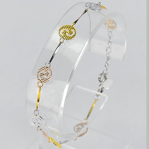 925 Sterling Silver Three Color Bracelet Jewelry Beautiful Design Length 7 Inch. (1 of 3)