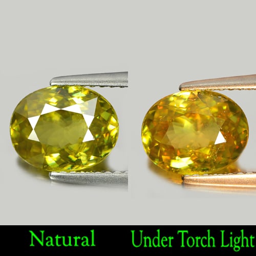 Natural Multi Color Titanium Sphene With Rainbow Spark Oval 2.39 Ct.: Product ID: 806505868 Product Name: Natural Sphene Weight: 2.39 CT. Size: 9.4 x 7.4 x 4.4 MM. Shape: Oval Color: Multi Color Titanium With Rainbow Spark Clarity:VSI Luster: Adamantine Gems Origin: Mad