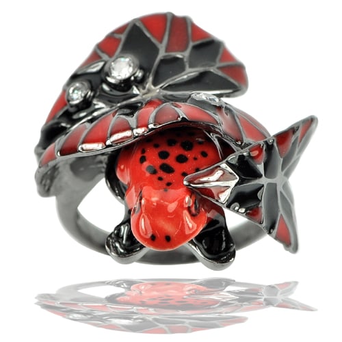 8.78 G. Design Beautiful Frog Enamel Real 925 Sterling Silver Oxidize Ring Size 8 (1 of 3)