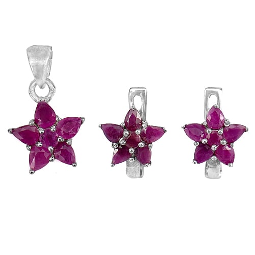 5.81 G. Natural Purplish Pink Pink Ruby 925 Silver Jewelry Pendant and Earrings (1 of 3)