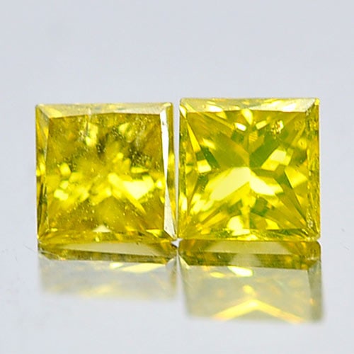 Natural Yellow Loose Diamond 0.21 Ct. 2 Pcs. Square Princess Cut 2.6 Mm. (1 of 3)