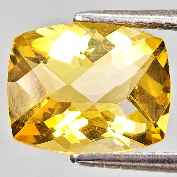 Natural Yellow Citrine Gemstones 2.35 Ct. Cushion Checkerboard Cut 9.9 x 8 Mm.: Product ID: 801815224 Product Name: Natural Citrine Weight: 2.35 CT. Size: 9.9 x 8 x 5.2 MM. Shape: Cushion Checkerboard Cut Color: Yellow Clarity:VVS - VSI Luster: Good Gems Origin: Brazil Treatment: