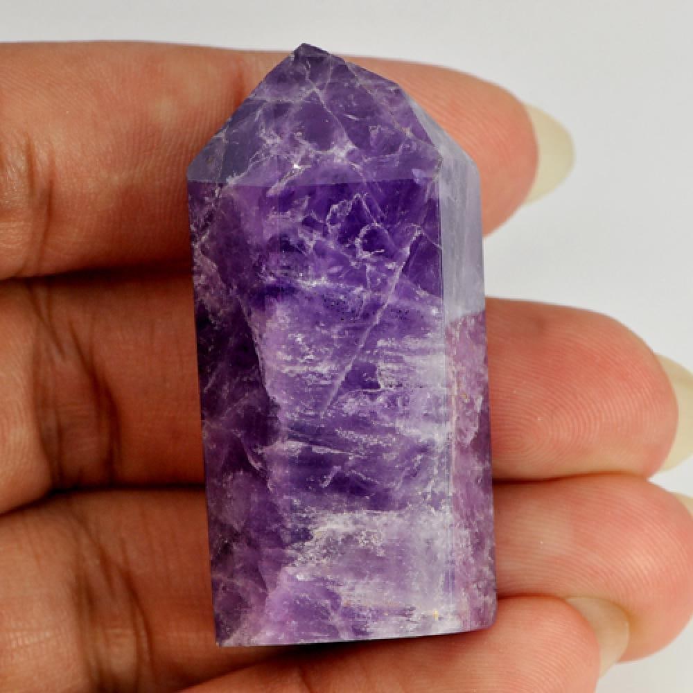 Natural Purple Amethyst Rough Gemstones 164.35 Ct. 45 x 20.8 Mm.: Product ID: 818300484 Product Name: Natural Rough Weight: 164.35 CT. Size: 45 x 20.8 x 19.2 MM. Shape: Rough Color: Purple Clarity:Opaque Luster: Good Gems Origin: Brazil Treatment: Unheated Crystal S