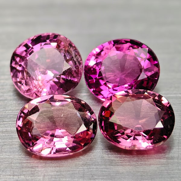 Natural Pink Tourmaline Gemstones 2.23 Ct. 4 Pcs. Oval Shape: Product ID: 807250772 Product Name: Natural Tourmaline Weight: 2.23 CT. Size: 5.4 x 5.1 x 3.5 to 5.9 x 4.7 x 2.7 MM. Shape: Oval Shape Color: Pink Clarity:VSI Luster: Good Gems Origin: Nigeria Treatme