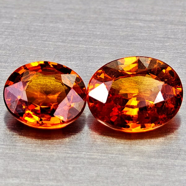 Natural Orangish Red Spessartine Garnet Gemstones 1.33 Ct. 2 Pcs. Oval Shape (1 of 3)