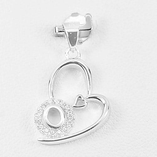 925 Sterling Silver Jewelry Initial Alphabet O in Heart Pendant with Cz 1.17 G. (1 of 3)