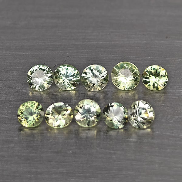 Natural Green Songea Sapphire Gemstones 0.68 Ct. 10 Pcs. Round Diamond Cut 2.6 Mm. (1 of 3)