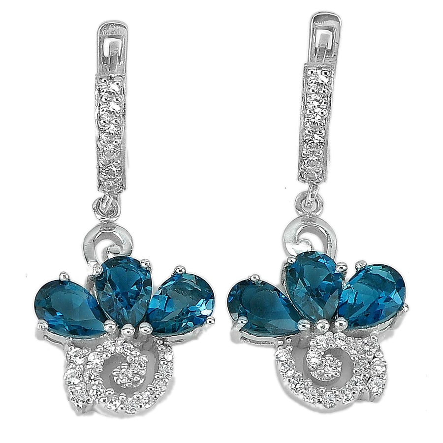 7.52 G. Natural Pear Shape London Blue Topaz Real 925 Sterling Silver Earrings: Product ID: 281020065 Product Type: 925 Sterling Silver Fine Jewelry Jewelry Weight: 7.52 Grams. Gemstones Color: Blue Metal: Solid Silver 92.5%. Gemstone Detail: Pear London Blue Natural Topaz Size 6