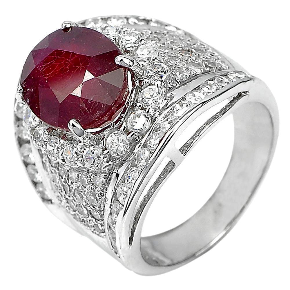 11.25 G. Oval Shape Gem Natural Red Ruby Real 925 Sterling Silver Ring Size 7.5 (1 of 3)