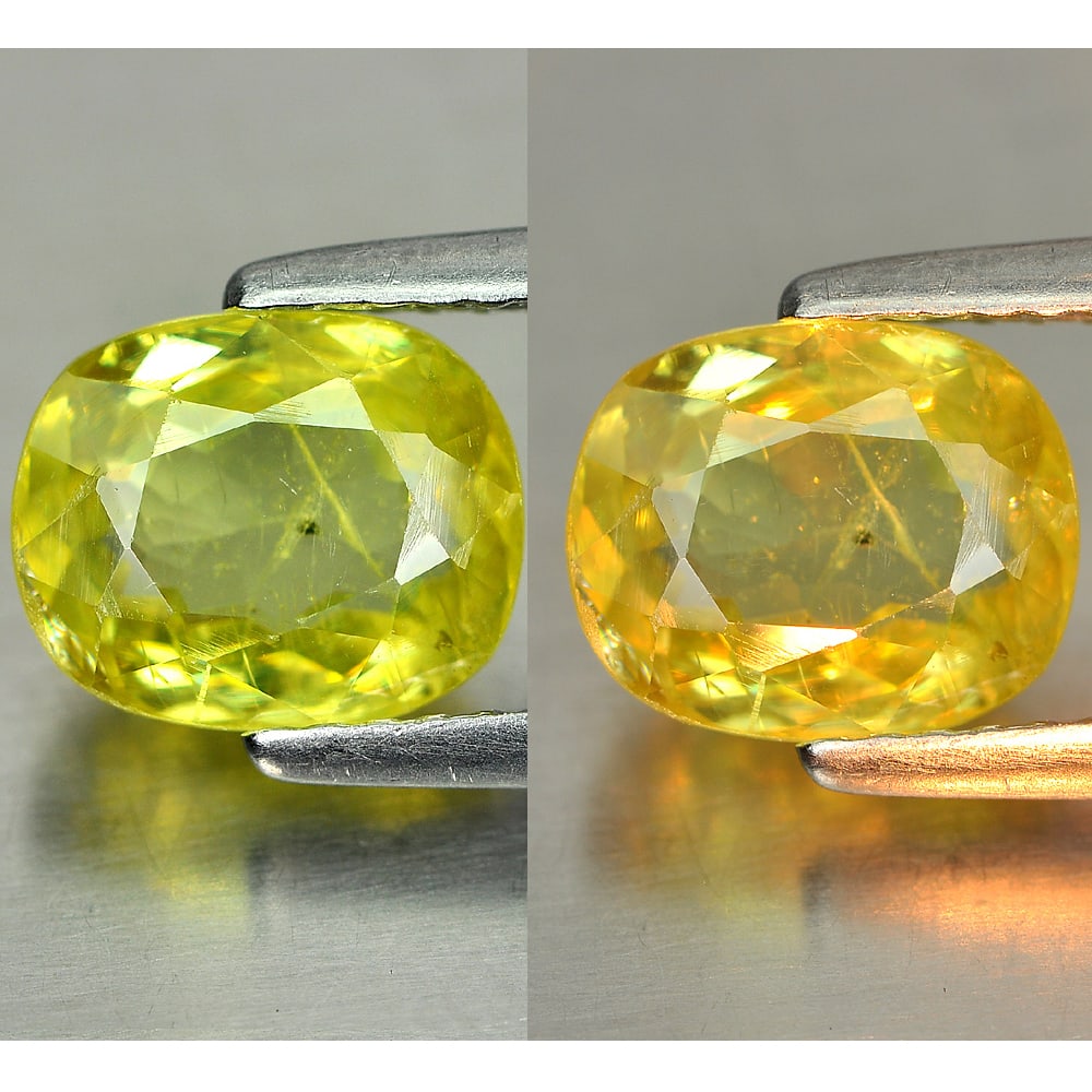 Natural Multi Color Sphene Gemstones 2.11 Ct. Oval Shape 8.5 x 6.8 Mm.: Product ID: 806507801 Product Name: Natural Sphene Weight: 2.11 CT. Size: 8.5 x 6.8 x 4 MM. Shape: Oval Color: Mul Clarity:VSI Luster: Adamantine Gems Origin: Madagascar Treatment: Unheated Crystal St