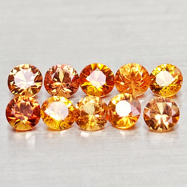 Natural Orange Songea Sapphire Gemstones 0.71 Ct 10 Pcs. Round Diamond Cut 2.5 Mm. (1 of 3)