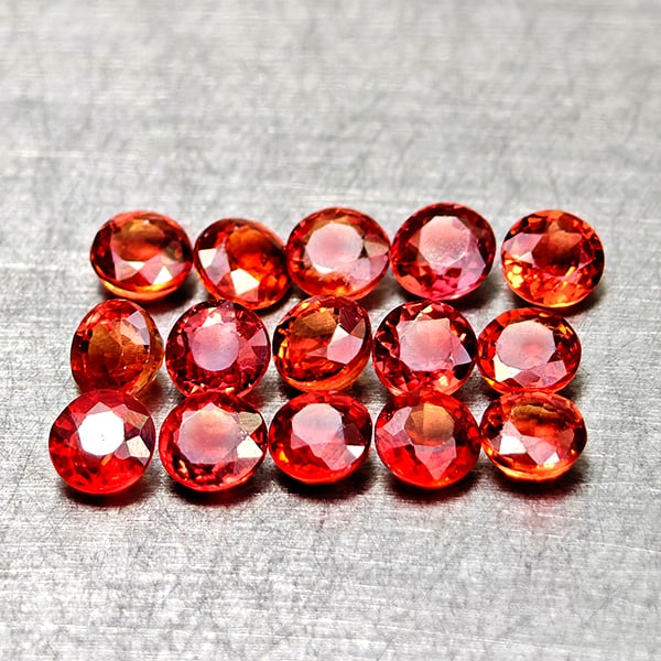 Natural Red Orangish Songea Sapphire Gemstones 1.82 Ct. 15 Pcs. Round Shape 2.7 Mm. (1 of 3)