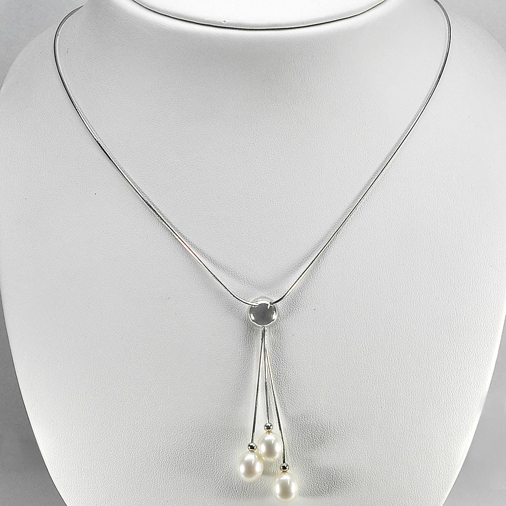 925 Sterling Silver Necklace Jewelry with Natural White Pearl Length 20 Inch. (1 of 3)