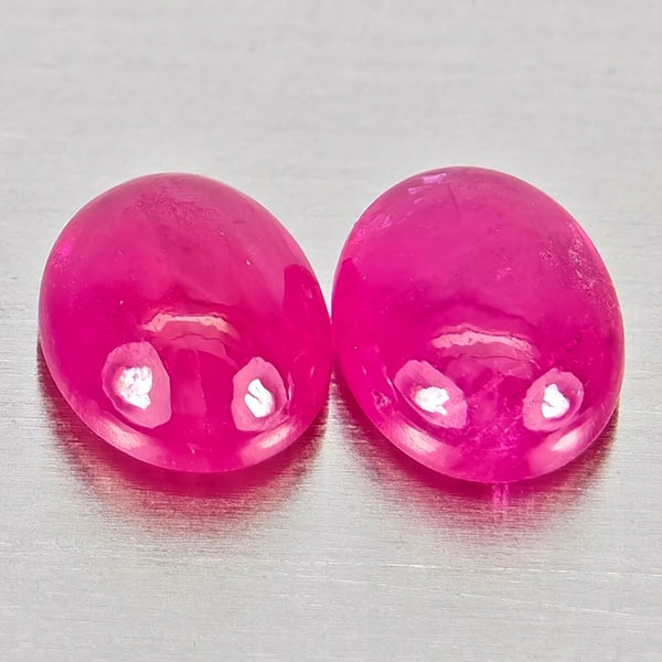Natural Pink Red Jonson Ruby Gemstones 0.99 Ct. 2 Pcs. Oval Cabochon Shape 5.2 x 4.2 Mm.: Product ID: 805935690 Product Name: Natural Ruby Weight: 0.99 CT. Size: 5.2 x 4.2 x 2.3 MM. Shape: Oval Cabochon Color: Pink Red Clarity:Semi - Transparent Luster: Good Gems Origin: Mozambique Treatme
