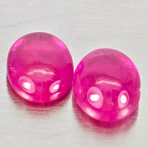 Natural Pink Red Jonson Ruby Gemstones 1.09 Ct. 2 Pcs. Oval Cabochon Shape 5.2 x 4.2 Mm. (1 of 3)