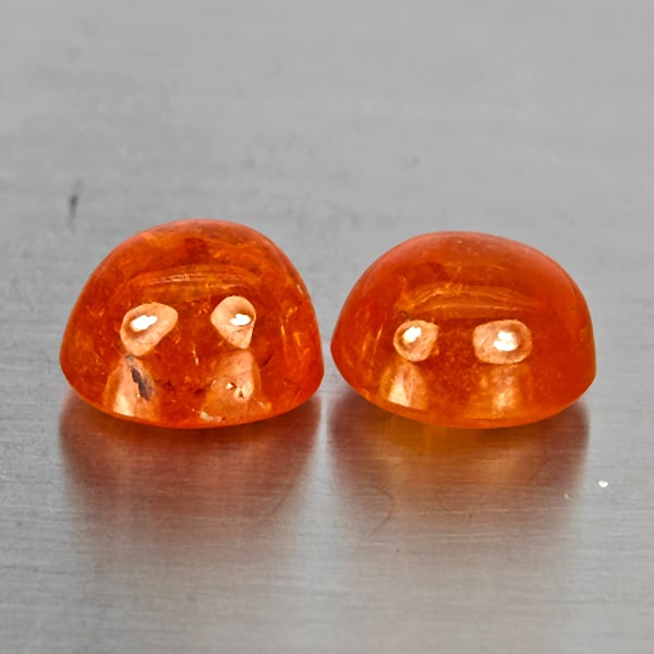 Natural Orangish Red Spessartine Garnet Gemstones 11.80 Ct. 2 Pcs. Oval Cabochon Shape 10 x 8.4 Mm. (1 of 3)