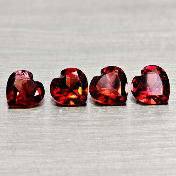 Natural Purplish Red Rhodolite Garnet Gemstones 3.43 Ct. 4 Pcs. Heart Shape 5.9 Mm. (1 of 3)